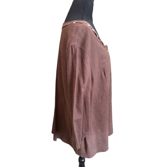 Brown Napa Valley Woman 22W Tunic Top With Crochet Trim & Sequin Linen Casual - Picture 6 of 9